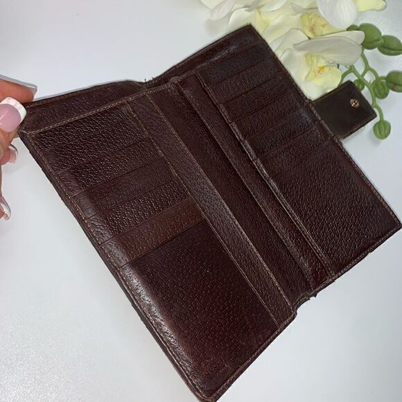 Authentic GUCCI GG Logo Leather Trim Long Wallet - Picture 4 of 10